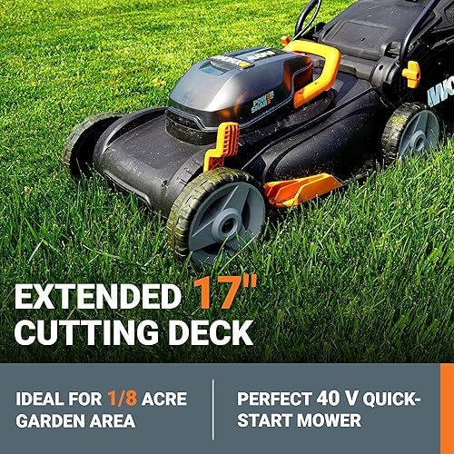 Miniatura 2 de WORX 40V 17" Cortacésped inalámbrico para jardines pequeños, cortacésped eléctrico 2 en 1 silencioso, compacto y ligero con ajuste de altura en 7