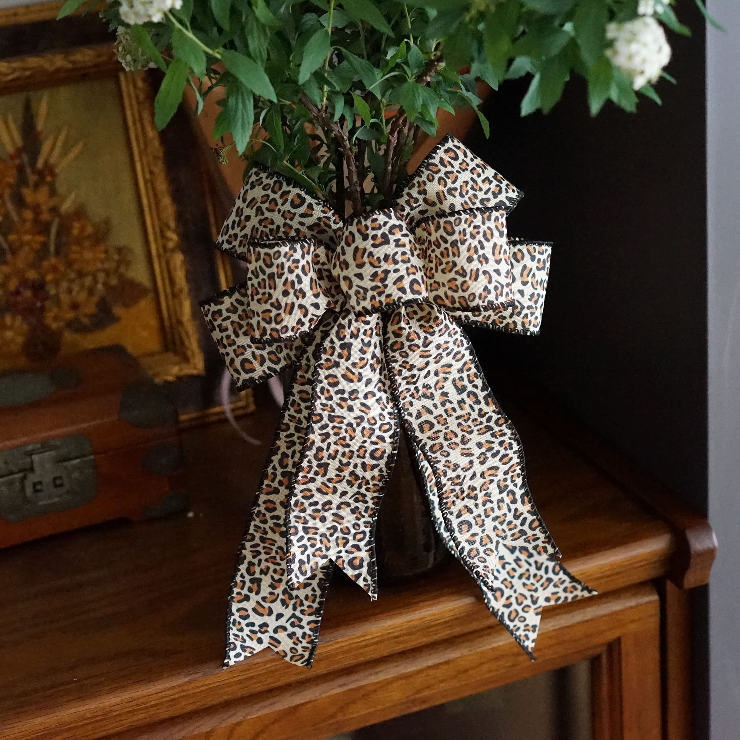 Woven Leopard Print Ribbon - 1.5 Inches X 10 Yards, Wired Edge, Beige/Gold/Black Pattern - View #10