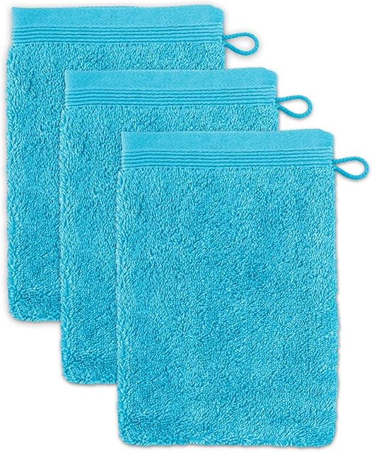 möve Superwuschel rękawica do mycia 15 x 20 cm ze 100% bawełny, turkusowa, zestaw 3 sztuk