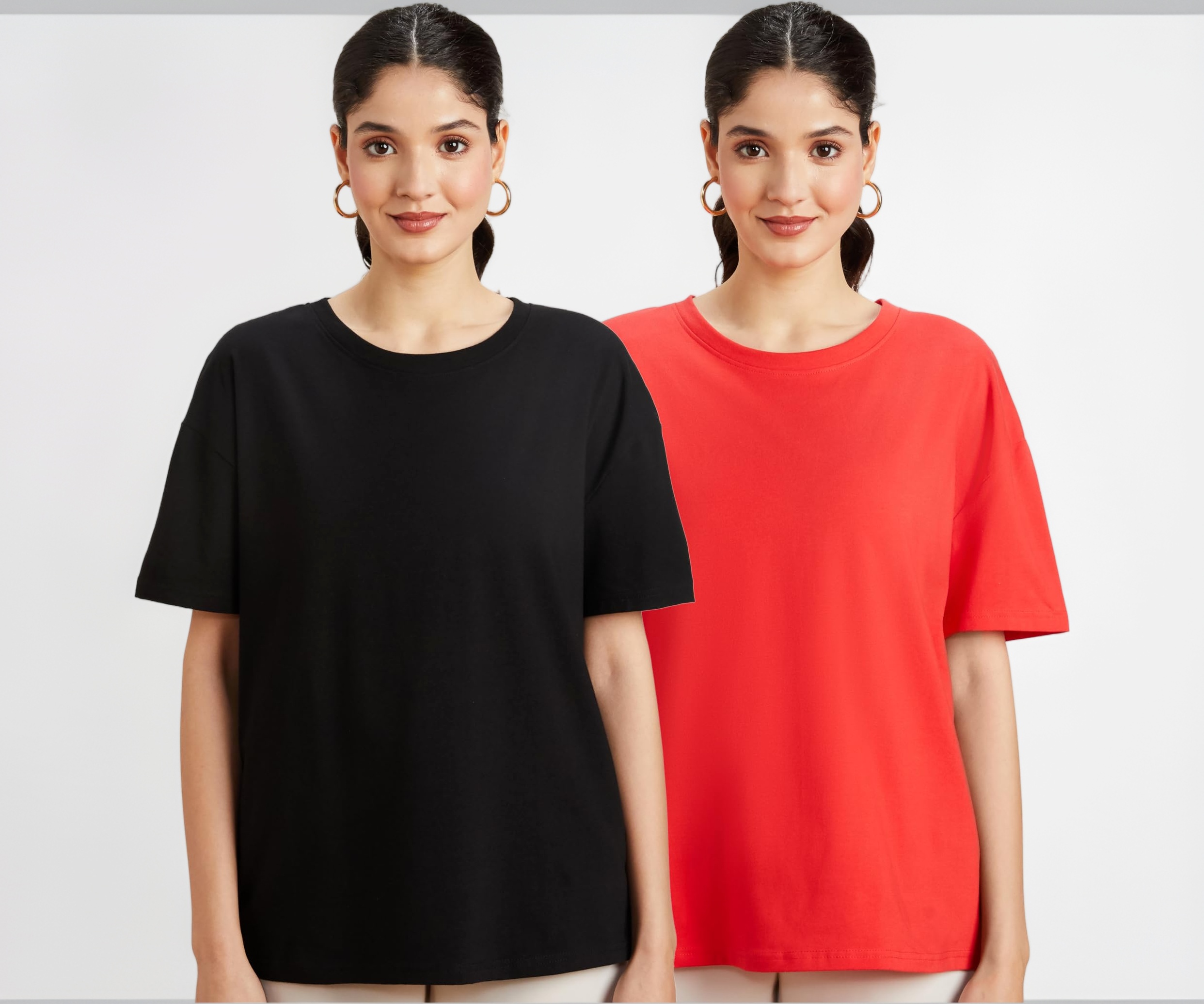 Image of Amazon Brand - Symbol Women's Graphic Cotton Stretch Half Sleeve Round Neck Oversized Loose Fit T-Shirts (Front & Back Print (Available in Plus Sizes)