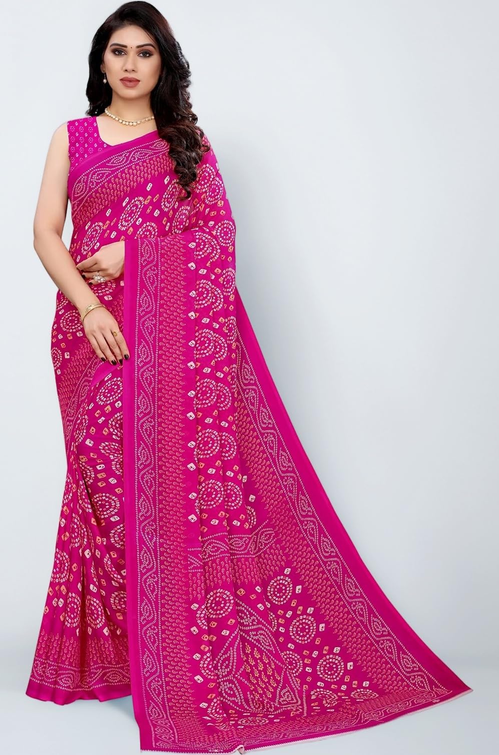 SIRIL Women's Georgette Bandhani Printed Saree with Blouse