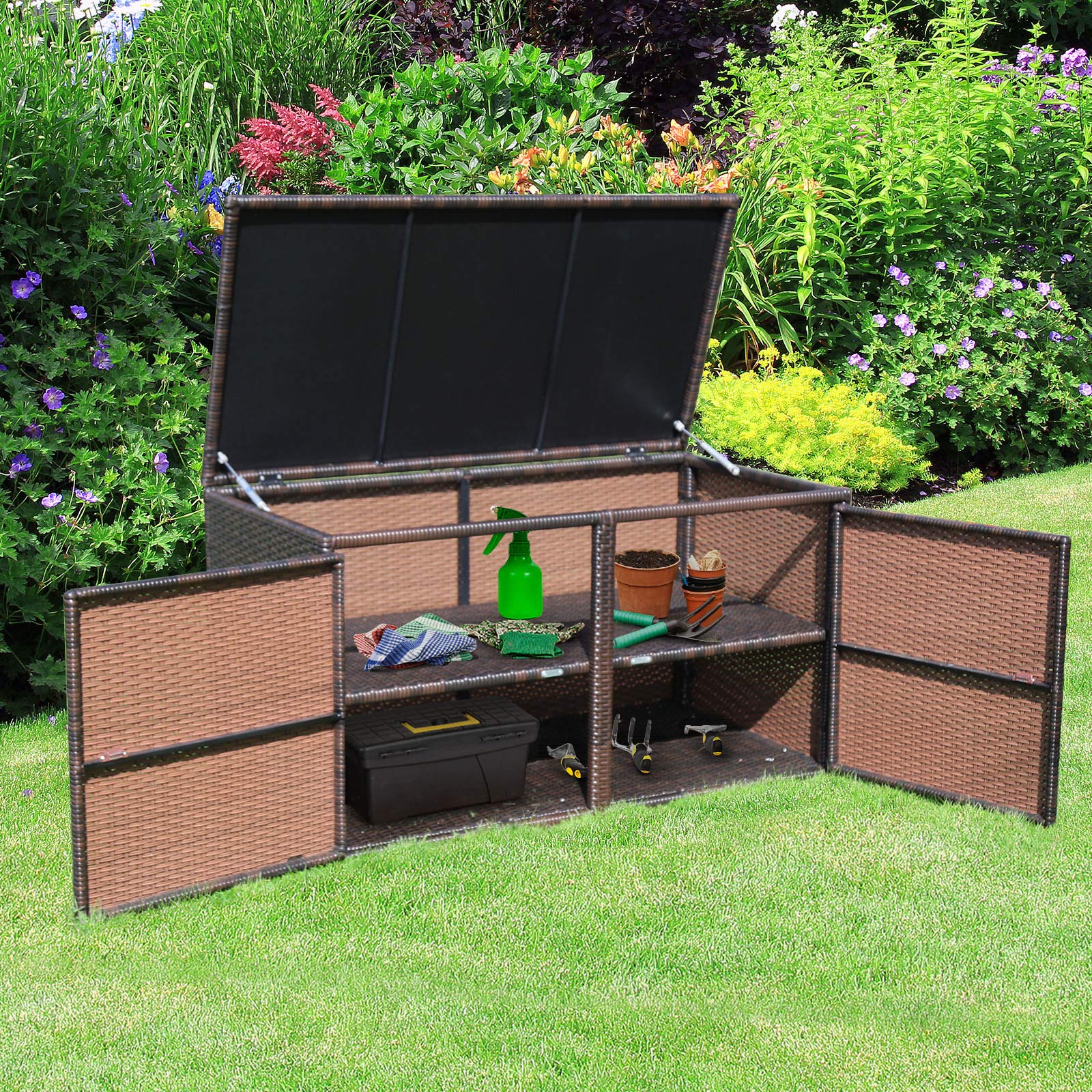 Cassapanca Da Esterno In Rattan E Metallo - 276 Litri, Impermeabile, Con Chiusura A Chiave E Seduta - Foto 3