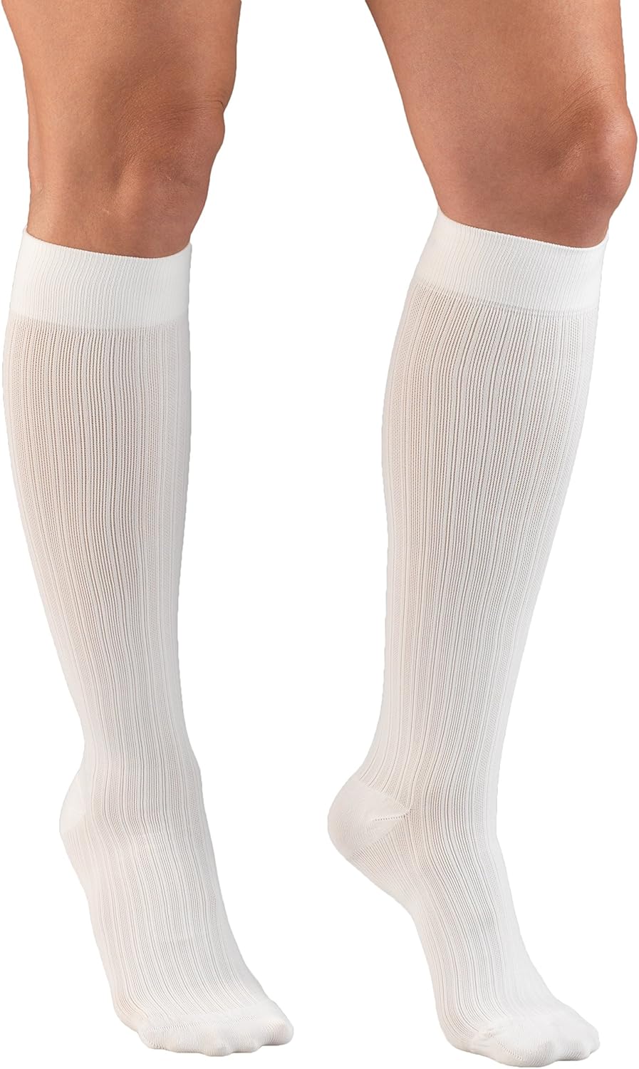 Truform Compression Socks, 15-20 mmHg, Women’s Dress Socks, Knee High Over Calf Length, White Rib Knit, Medium