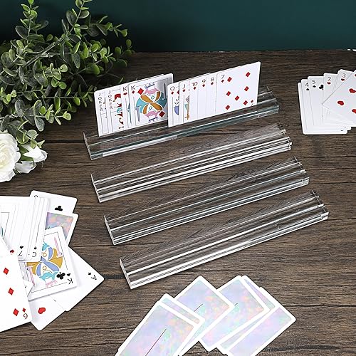 Miniatura 6 de OwnMy Juego de 4 soportes de acrílico transparente para naipes con ranuras dobles, soportes para cartas con 2 ranuras para tarjetas, barajas para
