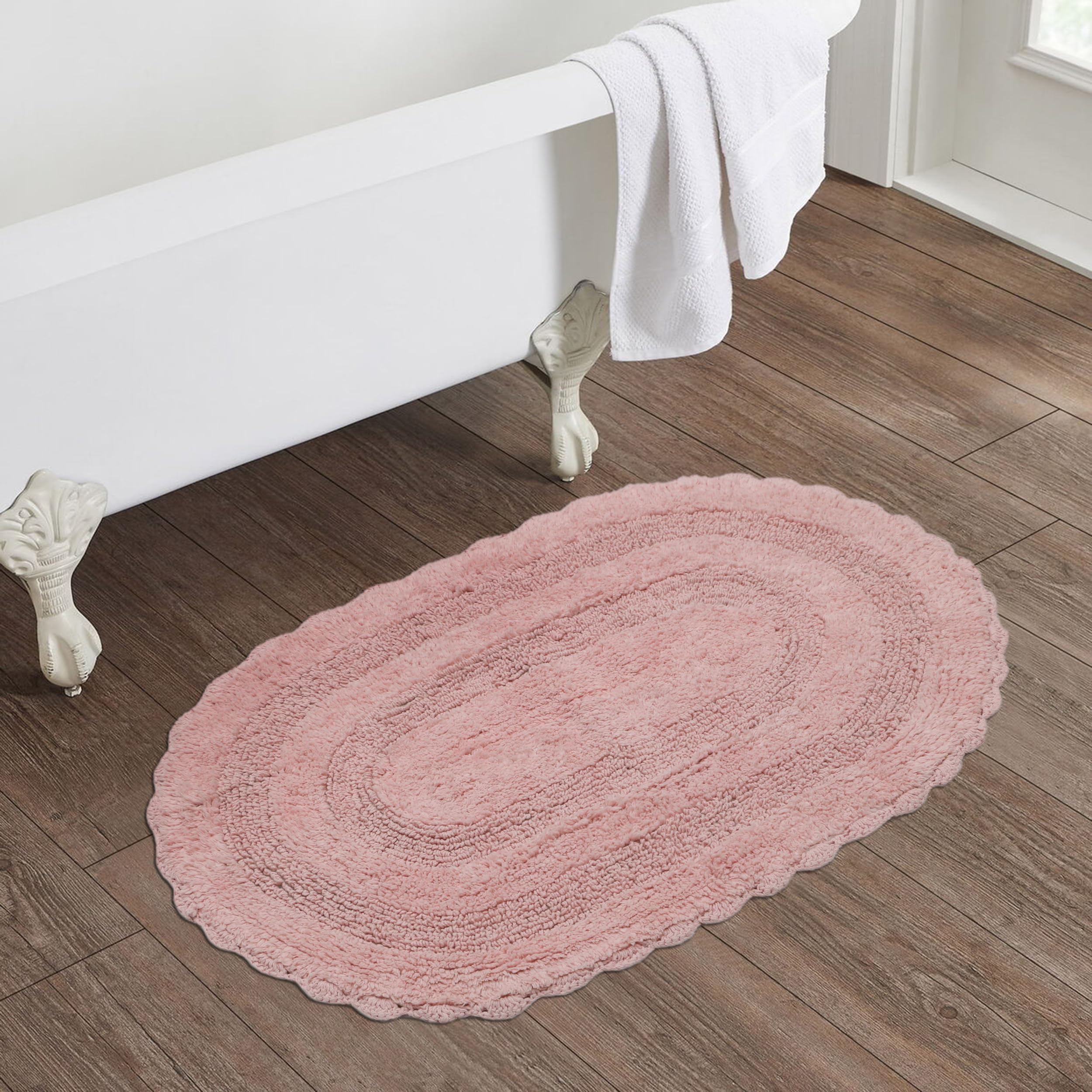 The Home Talk Cotton Oval Bath Rug | Area Rug for Spa, Vanity Shower, Kitchen & Living Room | Water Absorbent Linens | Warm & Soft Carpets | Bathroom Accessories | 50 x 75 cm