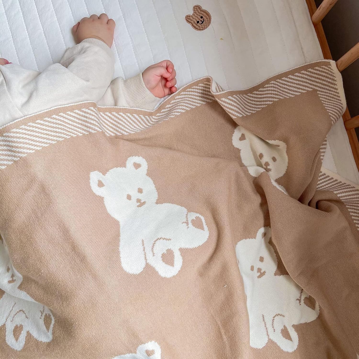 Yuehuam Baby Blanket Knitted Bear Soft Cotton Blanket for Infants Toddler Boys and Girls Size inches, 30 x 40 inch, Small Bear