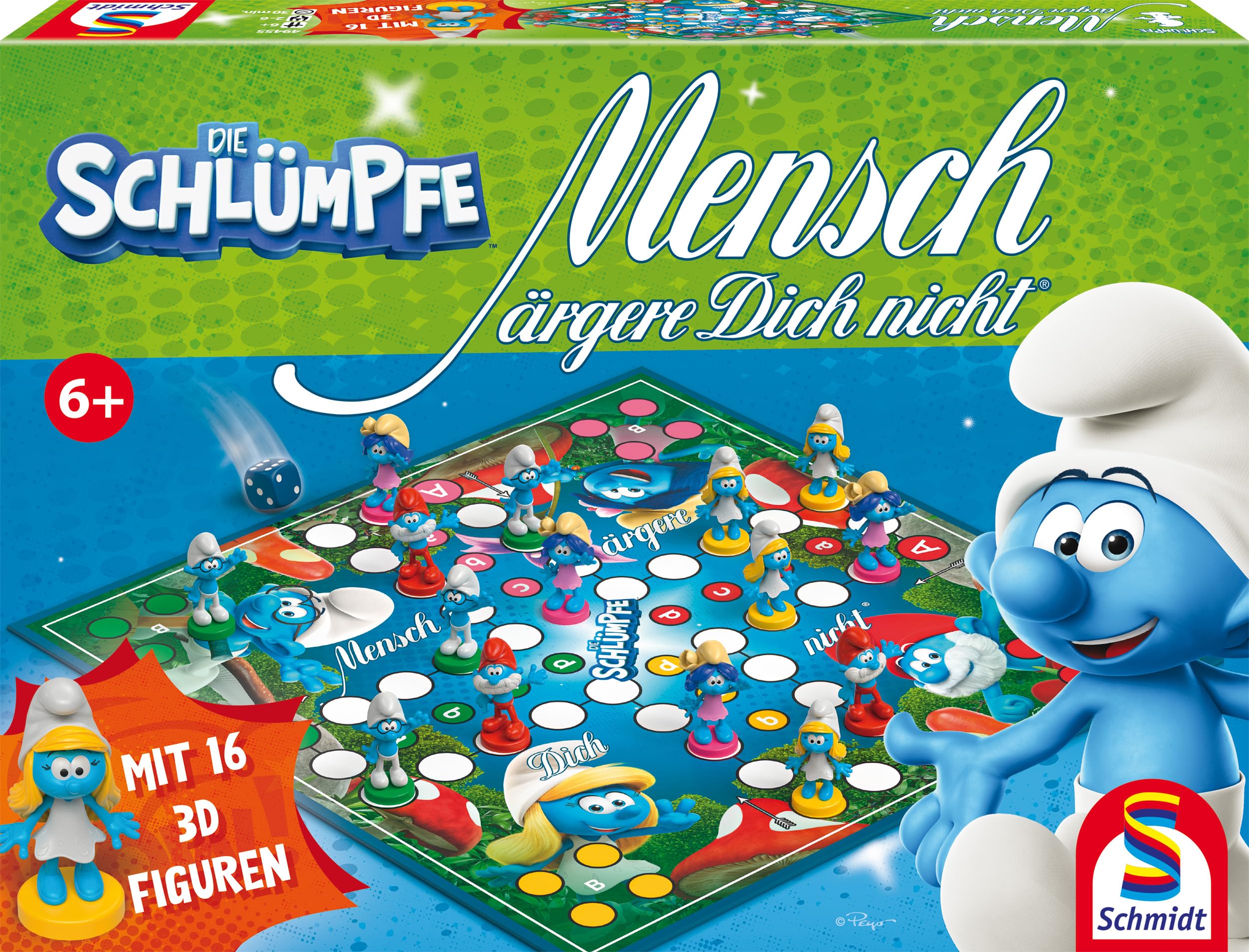 Die Schlümpfe im Mensch ärgere dich nicht – Familienspiel (16 3D-Schlumpf-Spielfiguren)