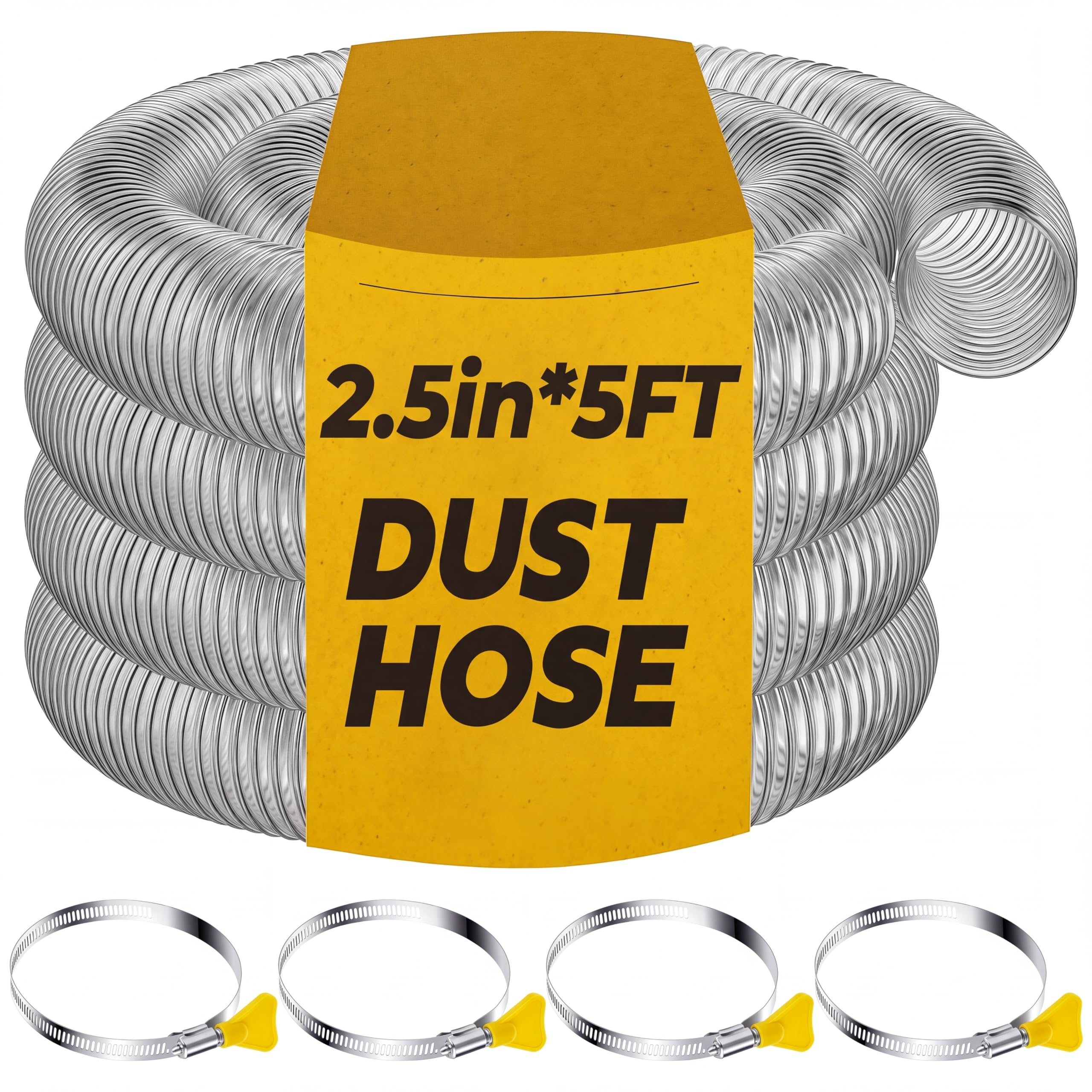 Amylove 2-1/2" x 5' PVC Dust Collection Hose with 4 Stainless Clamps