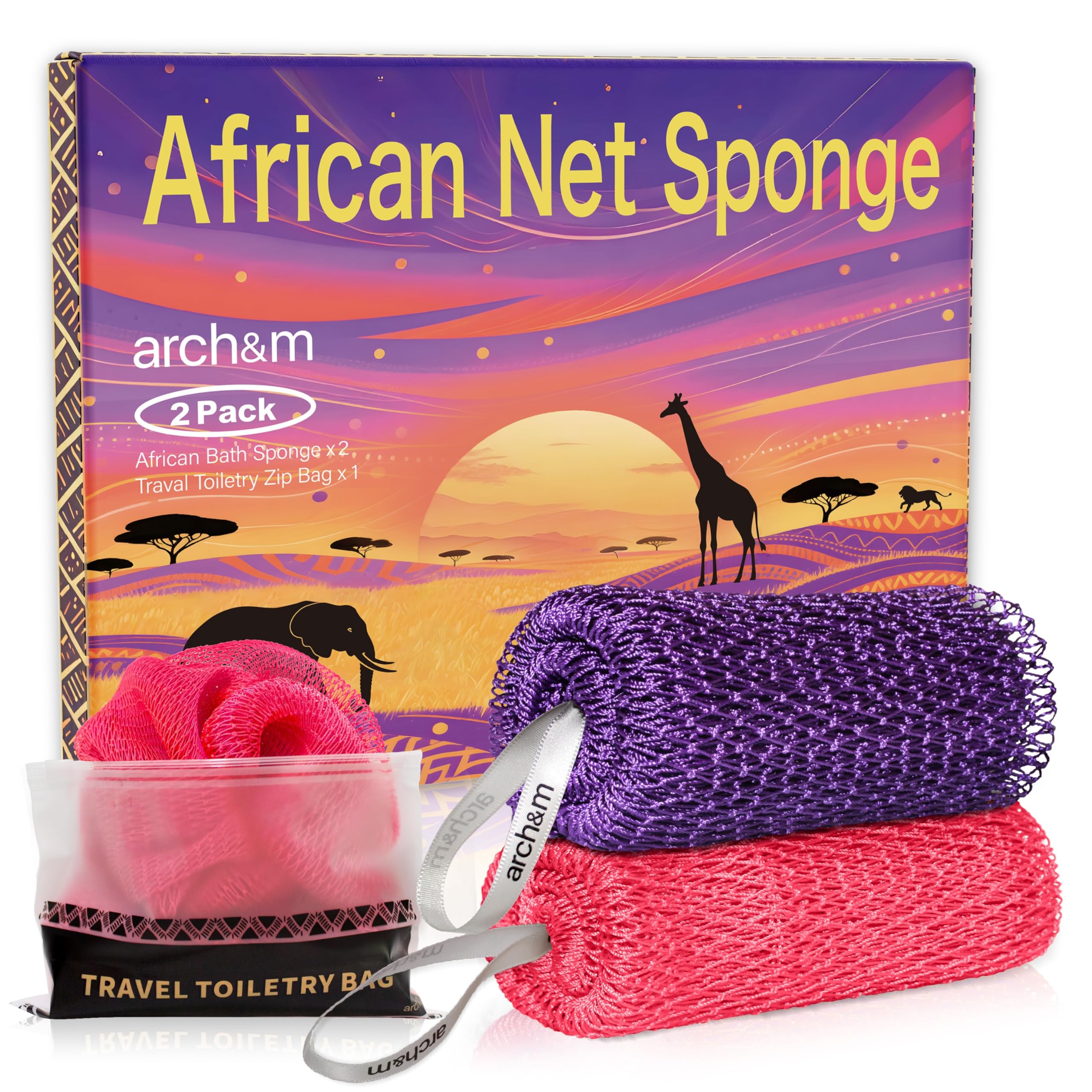 ARCH&M African Net Sponge Authentic 2 Pack - bath and bathing accessories | Mubboo