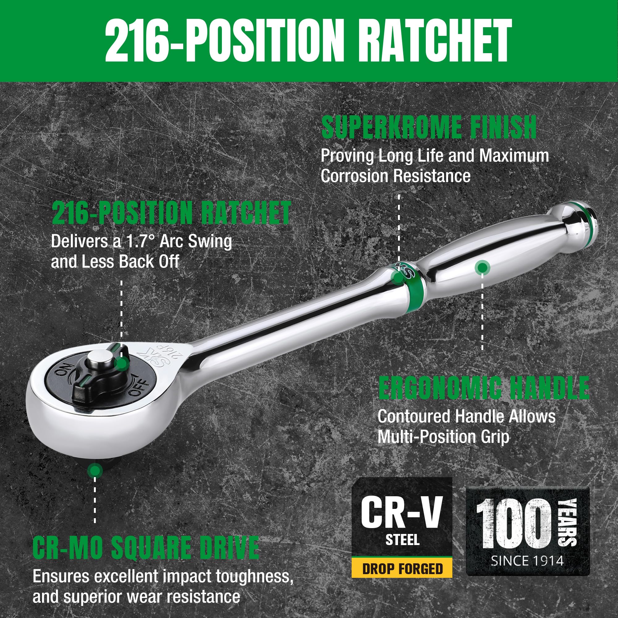 SK 1/2" Ratchet - 216-Position, Quick Release -3 SK 1/2" Ratchet - 216-Position, Quick Release -3