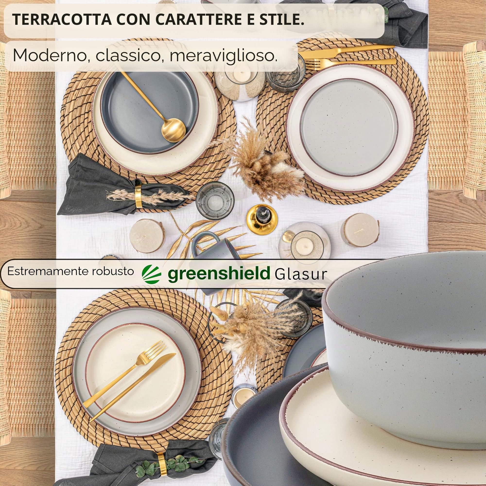 SÄNGER Bombay Moonlight | Set di stoviglie 12 pezzi, stoviglie in gres porcellanato per 4 persone, 4 piatti piani, 4 piatti da dessert, 4 ciotole, set di piatti colorati | Value Collection