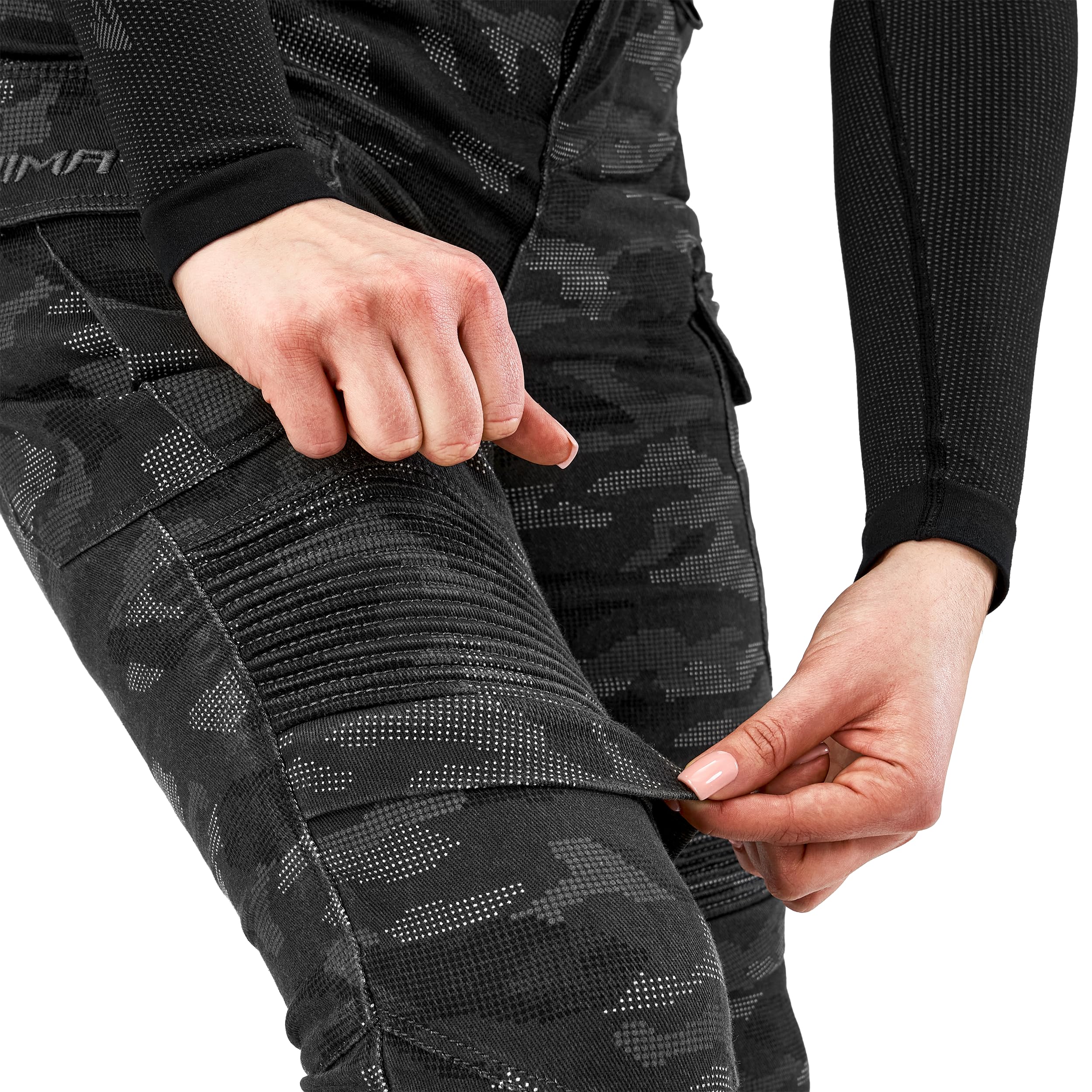 SHIMA Giro 3.0 Damskie spodnie motocyklowe Ochraniacze AirForce Homologowane obcisłe Tekstylia Cargo Urban Spodnie Ochronne Kolana Wentylowane Elastyczne Odzież Letnia (Damska, Camo, 24/30)