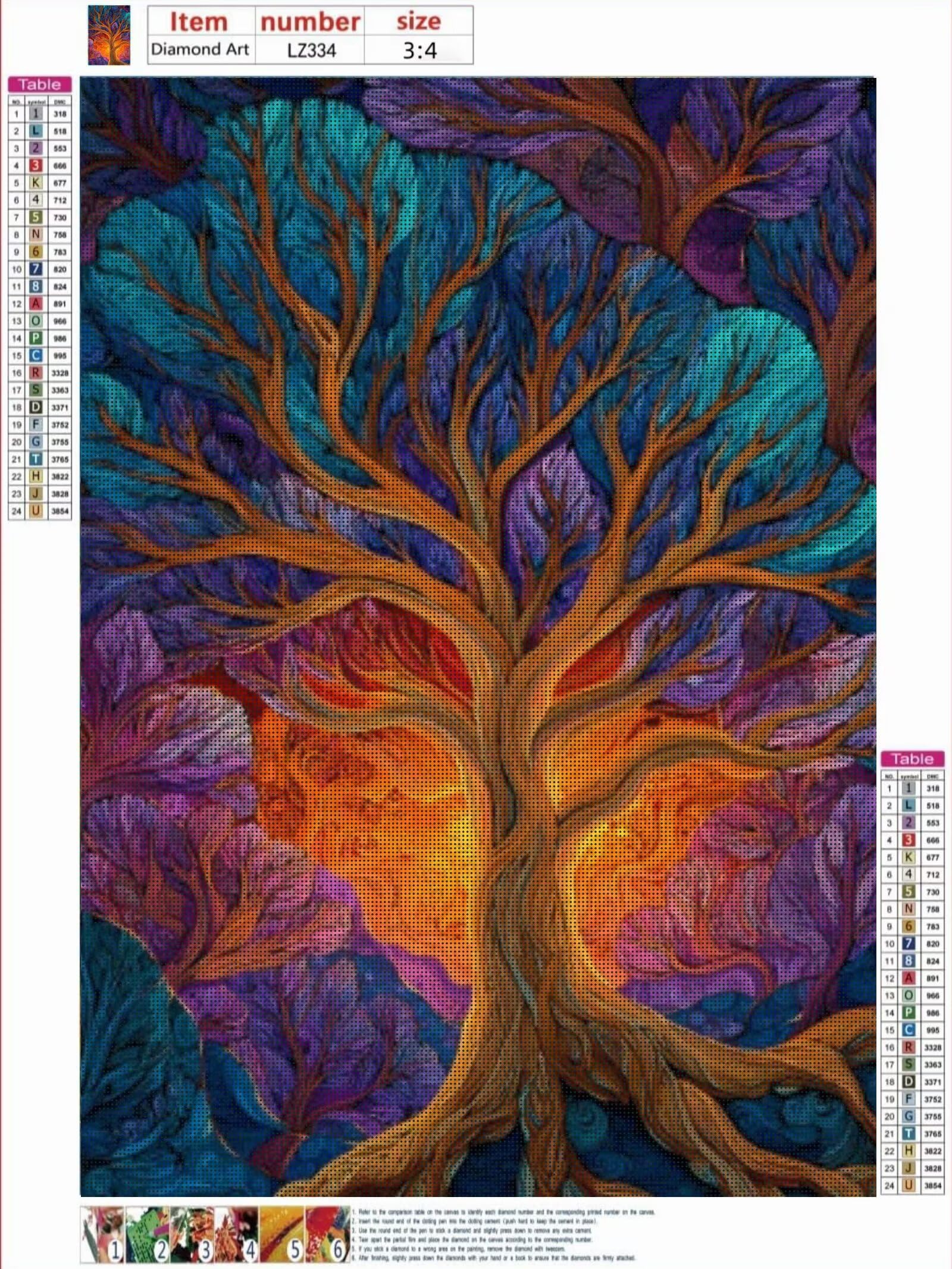 Generisch Diamond Painting Anlage 90x120cm Set für Erwachsene & Kinder, Komplettes Zubehör mit Stift, Diamant Painting Baum Des Lebens Bilder, Kreativ Bastelset, Basteln Geschenkidee. H-668