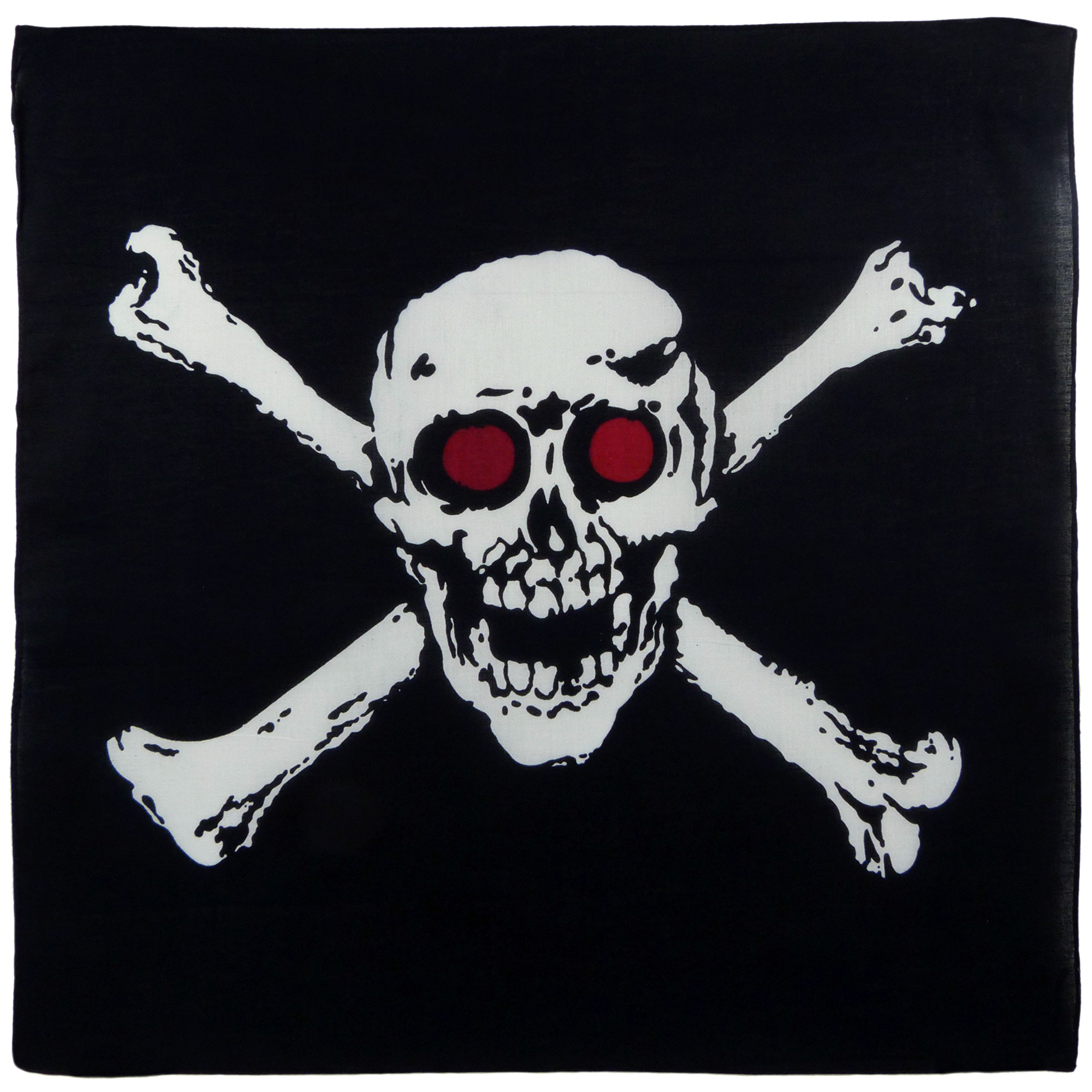 Men's Black Boys Skull & Crossbone Red Eyes Bandana Pirates Jolly Roger