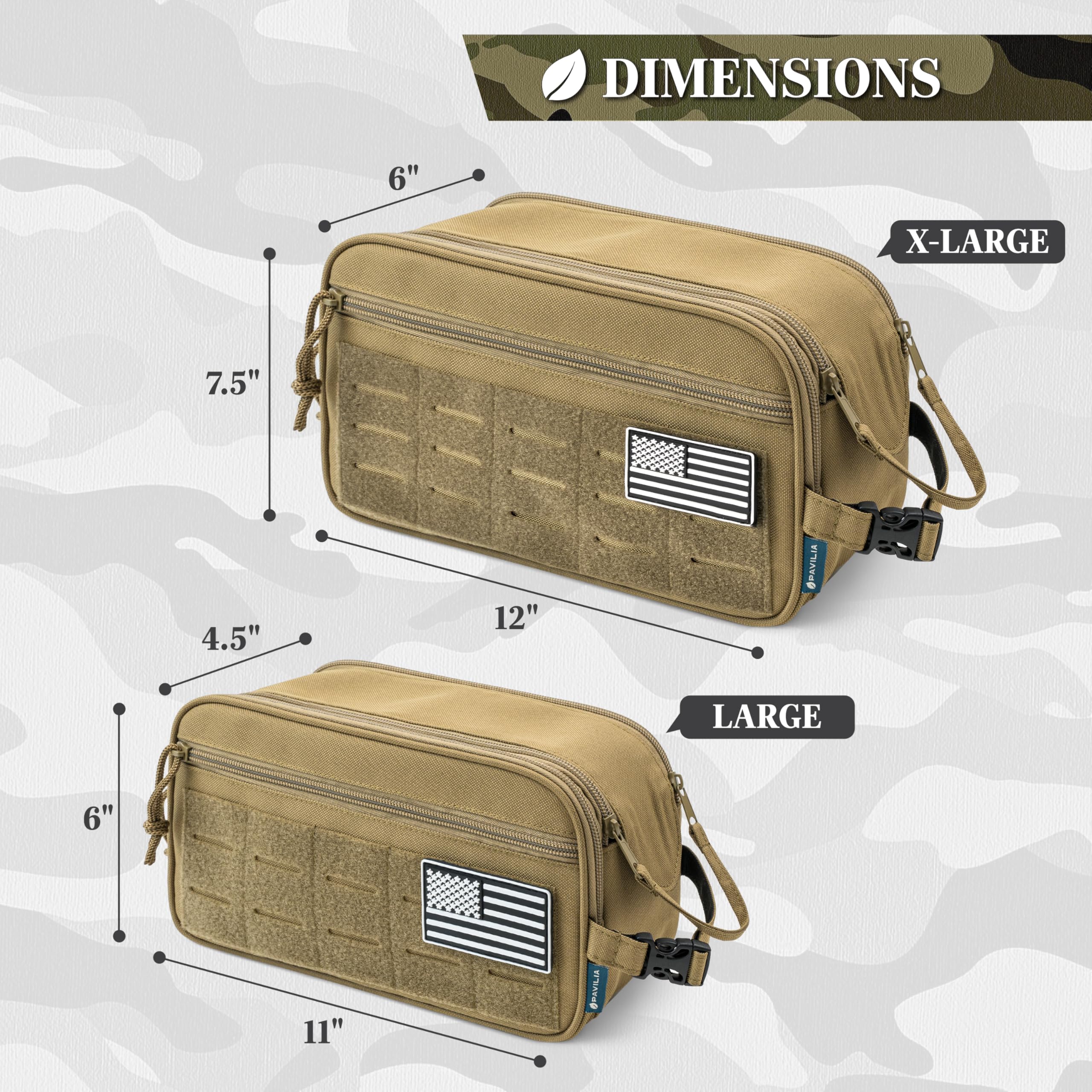 PAVILIA Tactical Toiletry Bag for Men, Water-Resistant MOLLE Travel Organizer