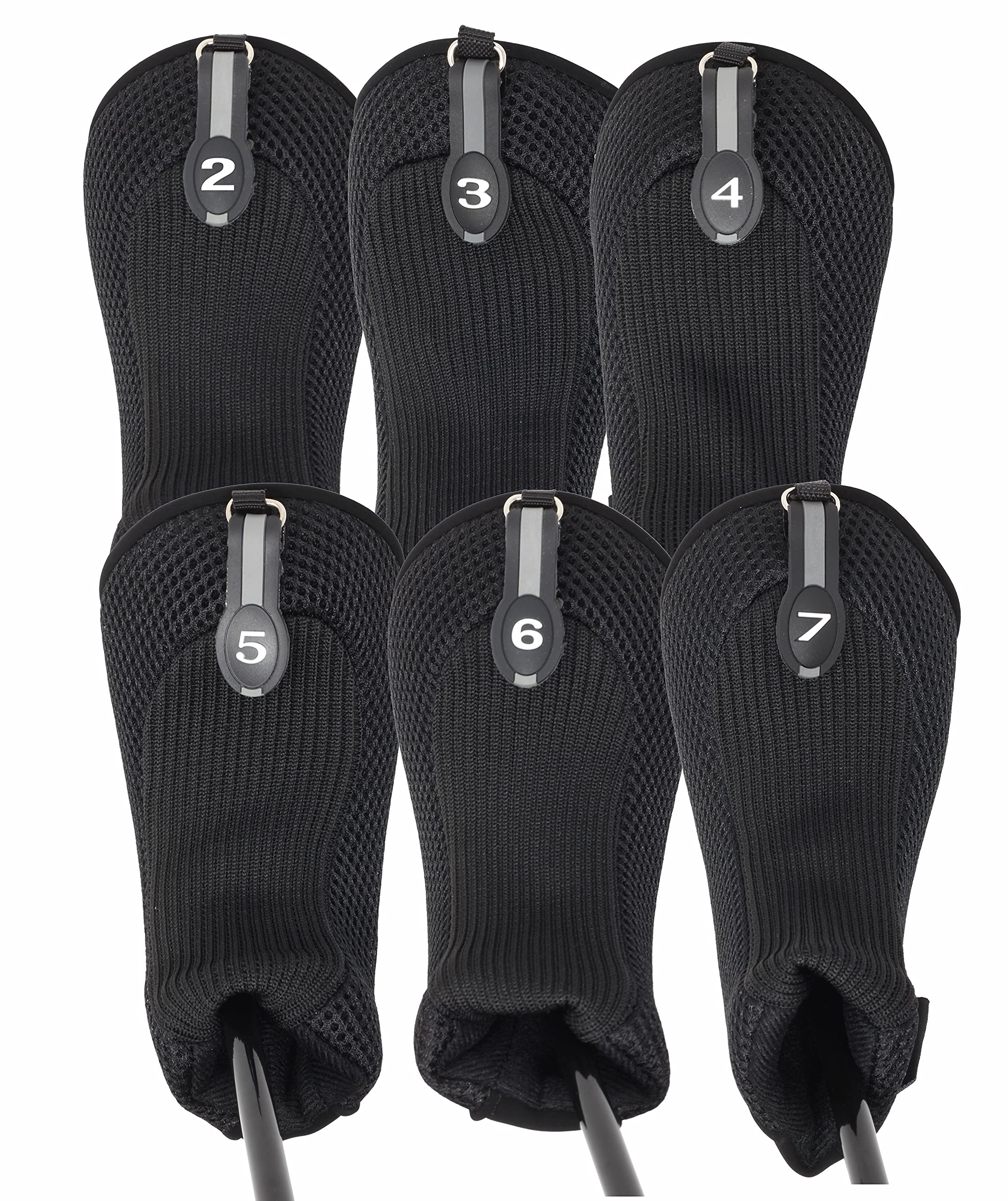 Black All Hybrid Headcover Set 2 3 4 5 6 7 Golf Club Covers Head Cover Mesh Complete