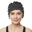 Hold Em Floral Petal Vintage Style Latex Swim Bathing Cap - Black gallery image