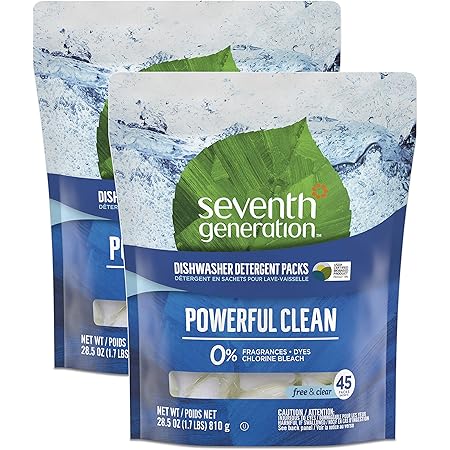 Seventh Generation dishwasher detergents packs, 2 bags- 45 sachets per bag