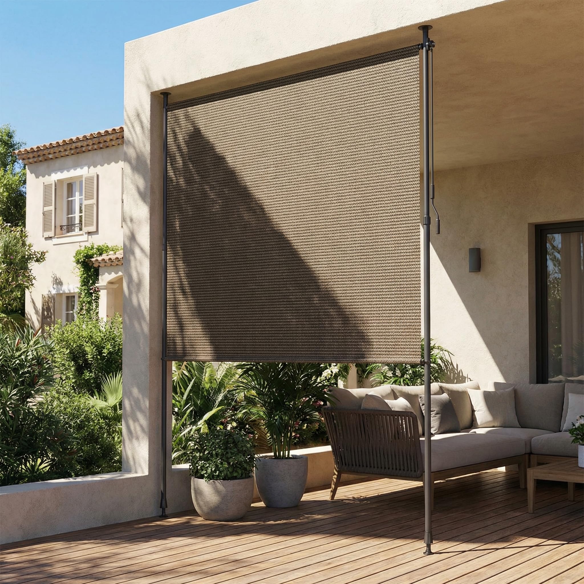 LIFERUN Store Vertical HDPE 150x310 cm Marron, Manivelle sans Perçage, Extensible Occultant, Brise-Vue, Protection Solaire, Résistant aux Intempéries pour Balcon, Terrasse, Jardin