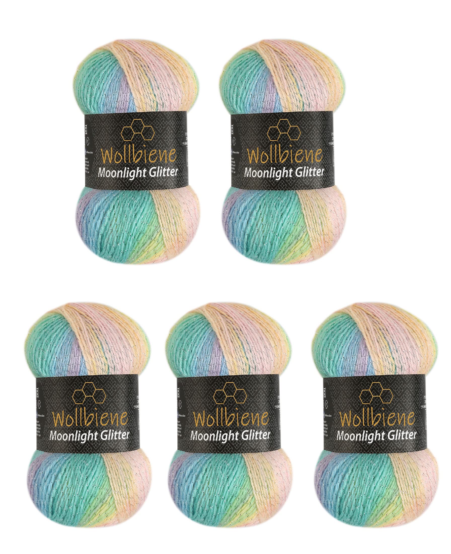 Moonlight Glitter Batik Simli 5 x 100g Metallic Knitting Wool 500g for Knitting and Crocheting