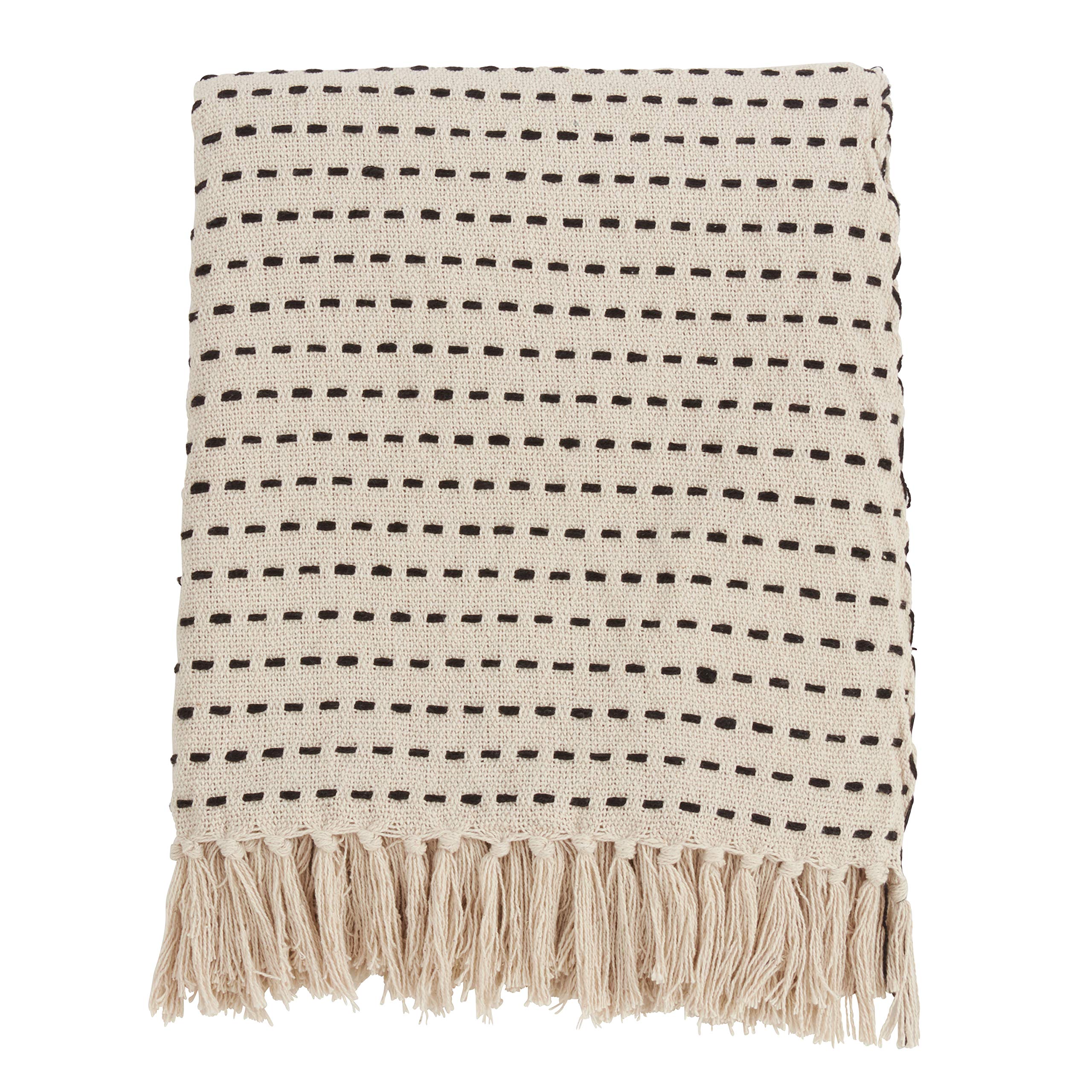 SARO LIFESTYLEStitched Line Throw, Ivory, 50"" x60 (TH818.I5060)