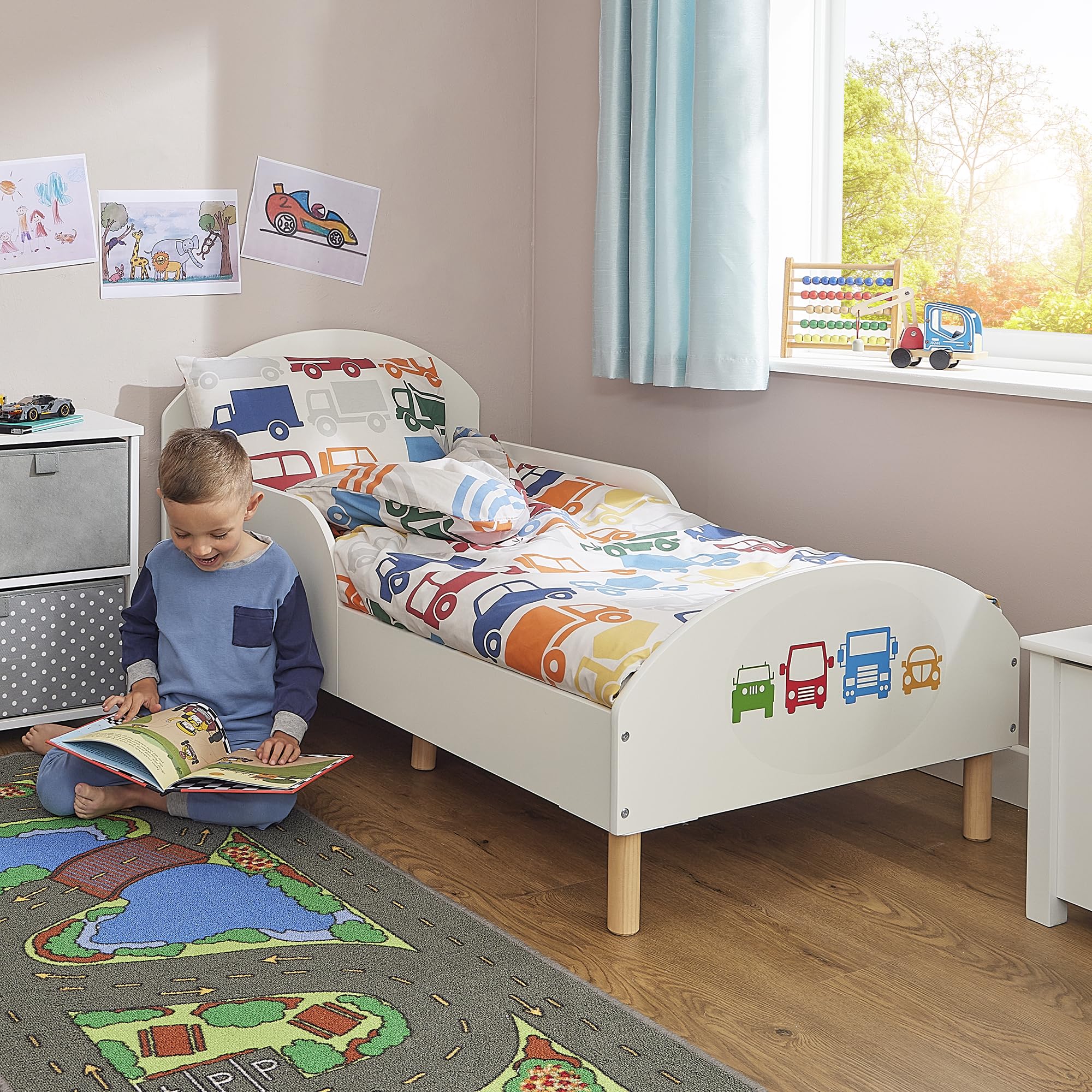 Liberty House White Toddler Bed With Car Decal
