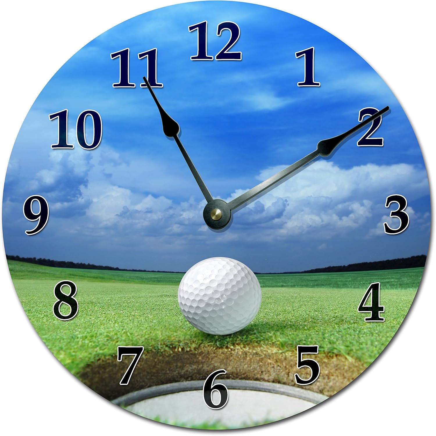 Golf Ball Hole Silent Non Ticking Round Battery Operated Handmade Hanging Large 15.5 Inch Wall Clock for Bedroom Office Cottage Decoration