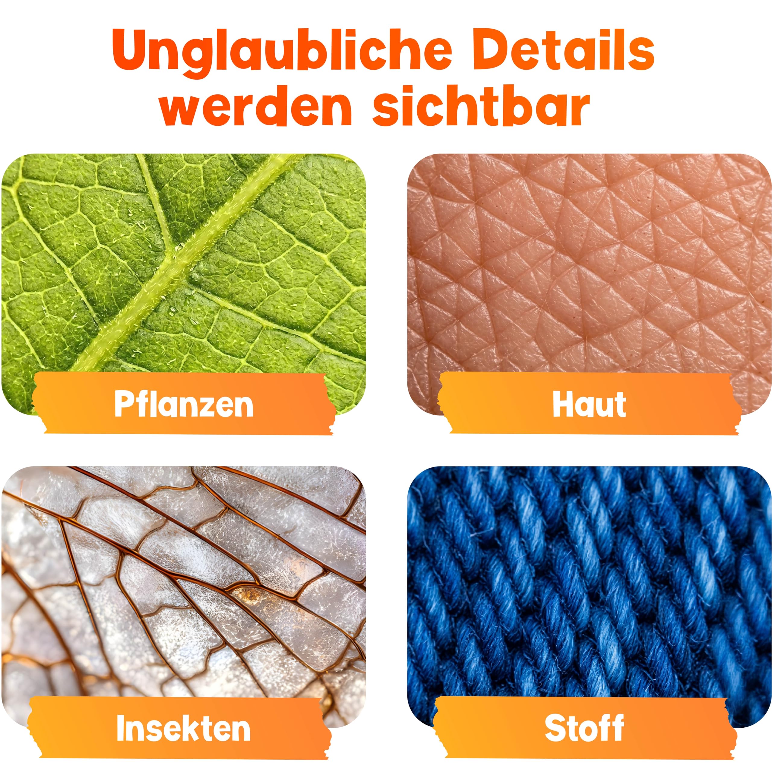Mutkind® Digitales Mikroskop für Kinder [1000X Vergrößerung & Fotofunktion] - Tragbares Taschenmikroskop für Garten, Wald & Experimente - Kinder Mikroskop Spielzeug [HD-Bildschirm & 150+ Stickern]