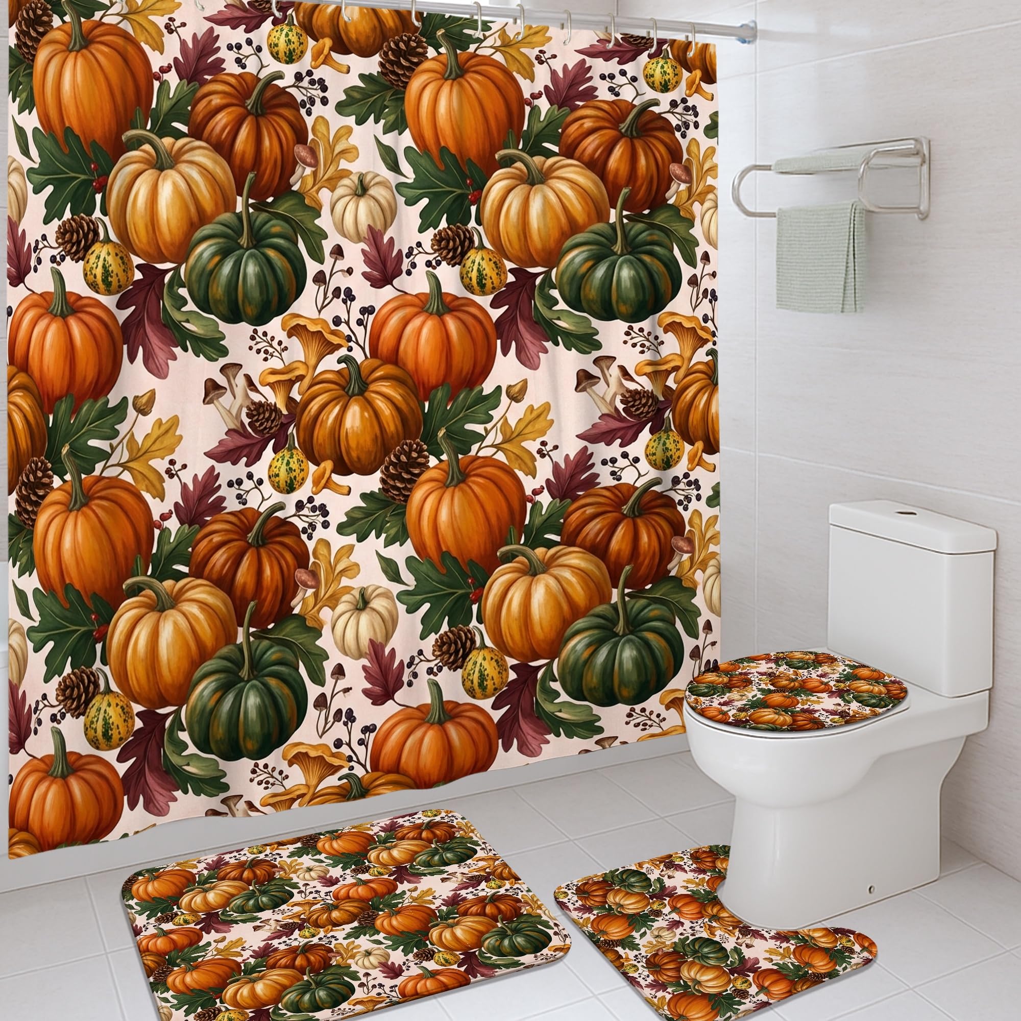 Rideau de douche en tissu imprimé fleurs d'automne haut de gamme