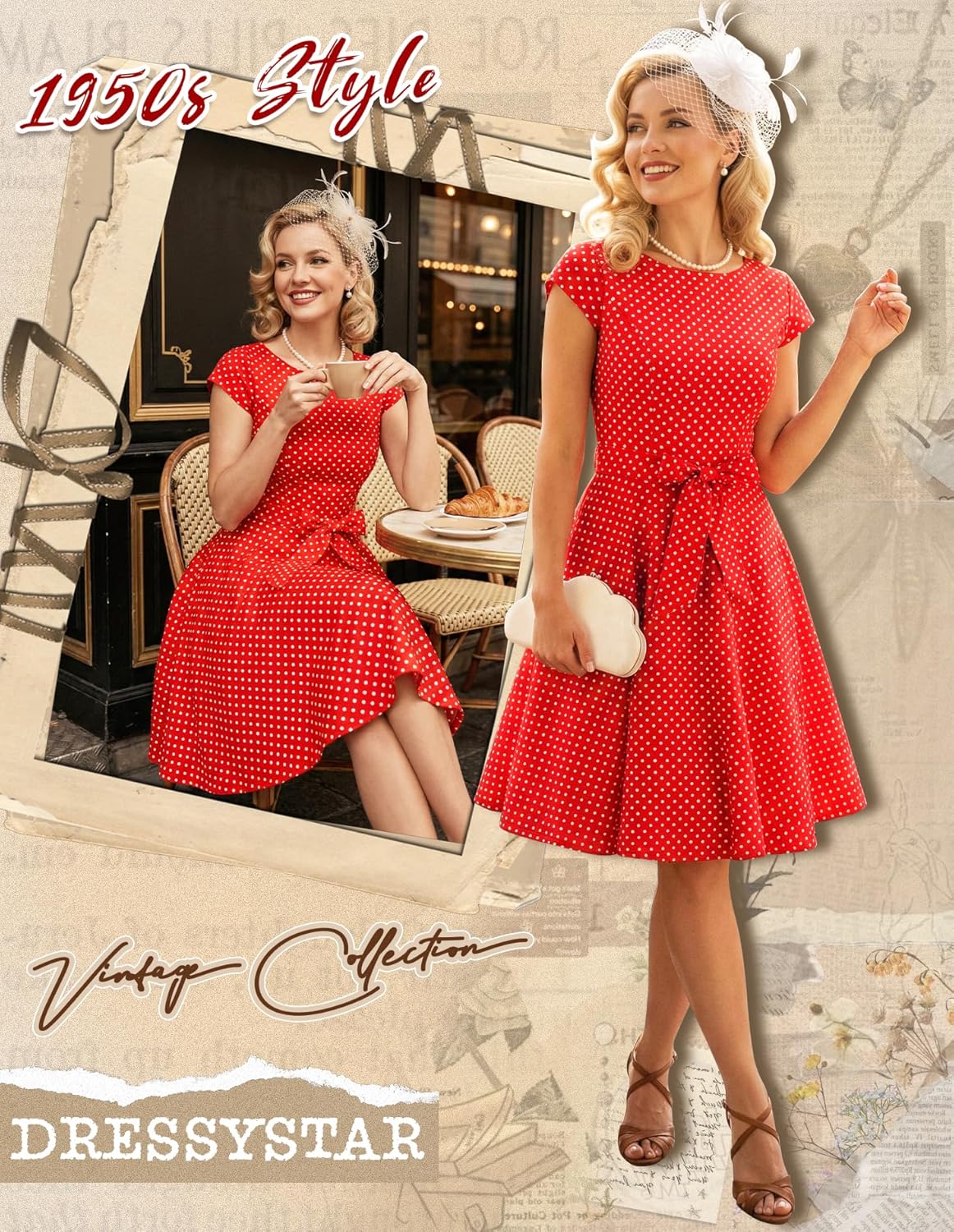 Dressystar Women's Vintage 1950s A Line Cocktail Prom Party Dress Retro Rockabilly Cap Sleeve Knee Length Swing Dresses - Image 2