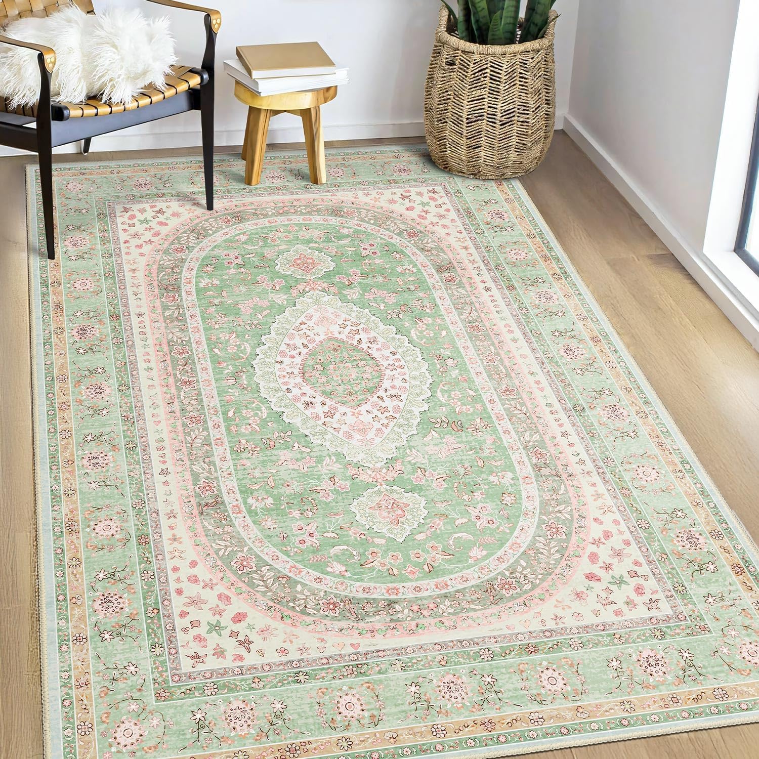Amazon.com: MUJOO 6x9 Area Rugs Green,Washable Boho Rugs for Living ...