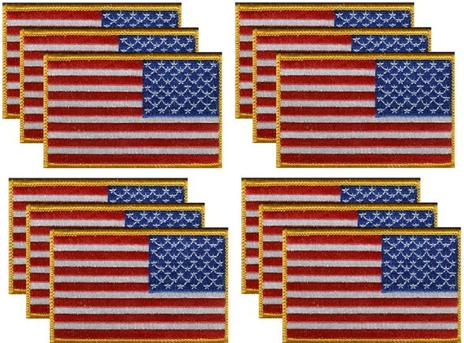 United States Right Hand Flag Patches 3.50" x 2.25", American Right Facing Reverse Embroidered Iron On or Sew On Flag Patch Emblem (12)