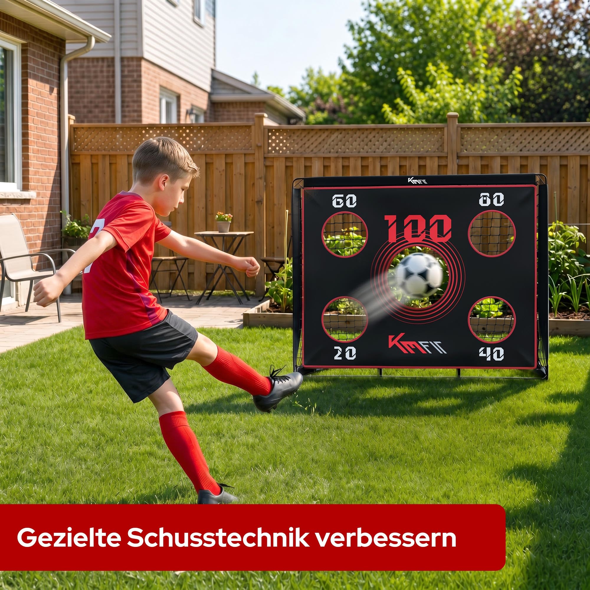 KM-Fit Fußballtor | Fußball Trainingsset für Kinder & Erwachsene | Trainingstor für Garten & Outdoor | Inkl. Bodenanker & Tragetasche
