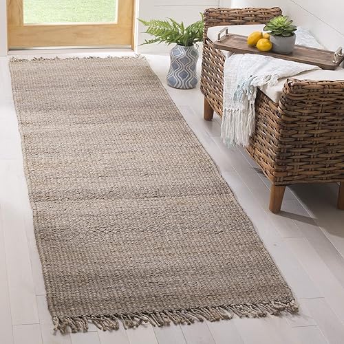 Miniatura 2 de SAFAVIEH Natural Fiber Collection - Alfombra de pasillo de 2 pies 6 pulgadas x 8 pies, gris, hecha a mano con flecos, tejido de yute bohemio, ideal