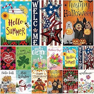 Seasonal Garden Flags Set of 12 Double Sided 12x18 Inch, Small Yard Flag...