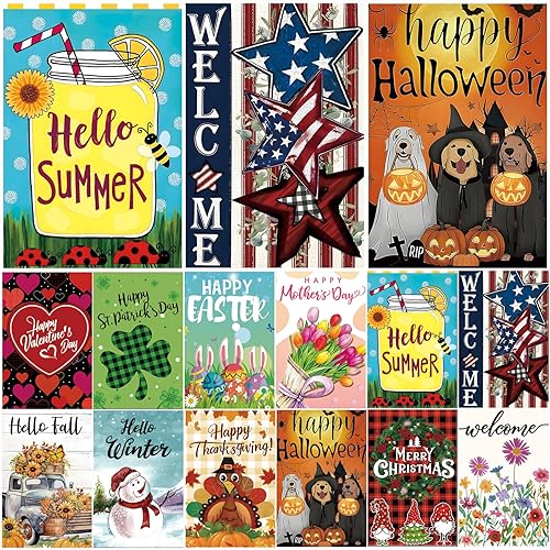 Seasonal Garden Flags Set of 12 Double Sided 12x18 Inch,