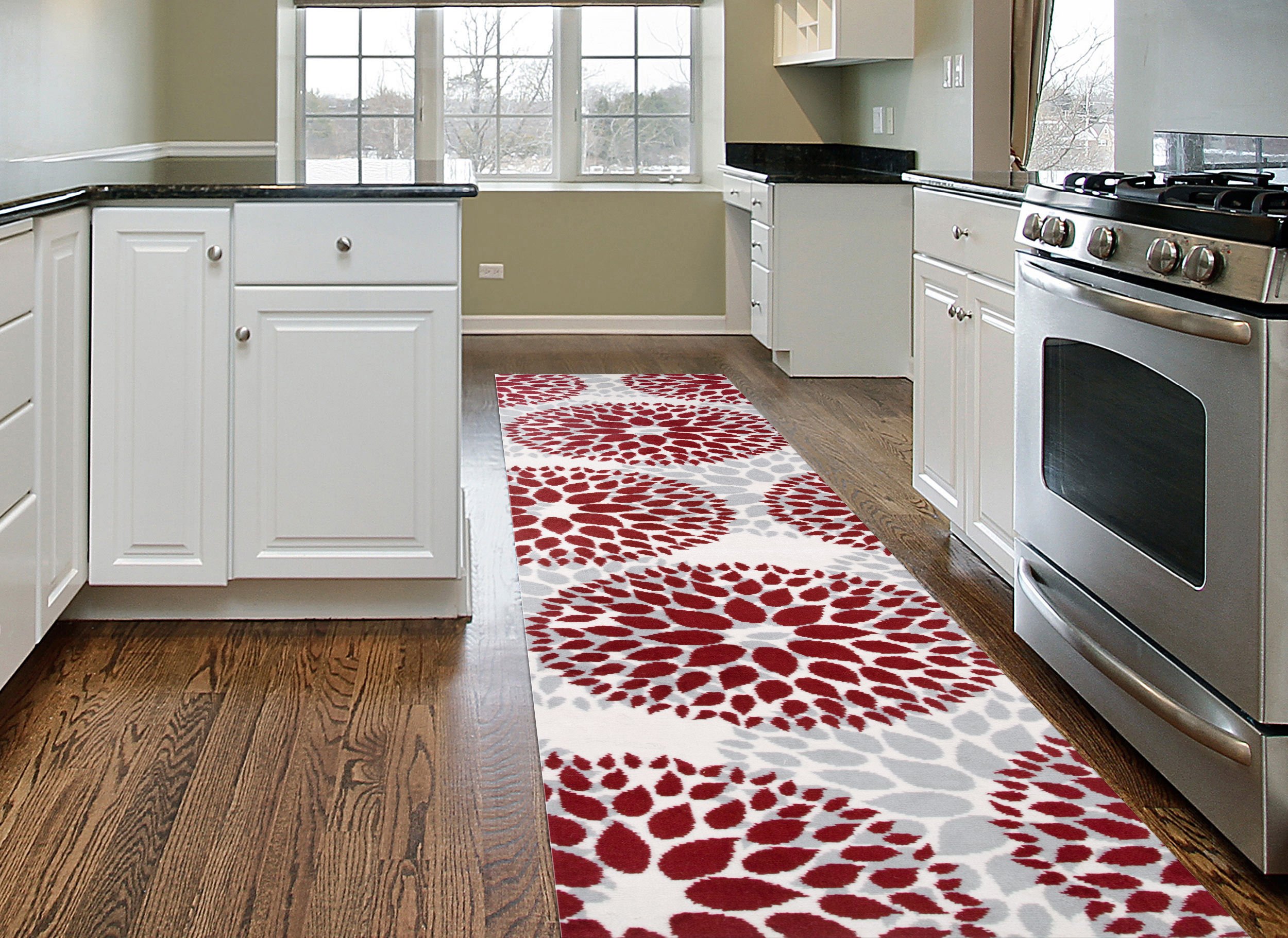 Rugshop Floral Circles Runner Rug 2' x 7'2" Red 