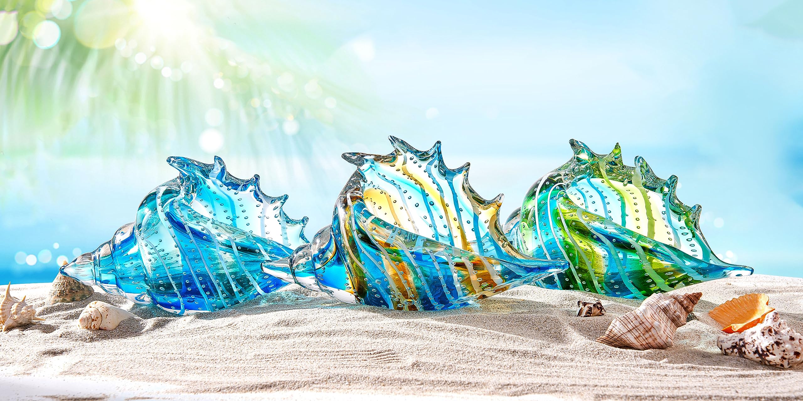 EUSTUMA Conchiglia in vetro soffiato a mano, animali marini, decorazione per la casa, collezione di animali marini, regalo di compleanno (Conch 1)