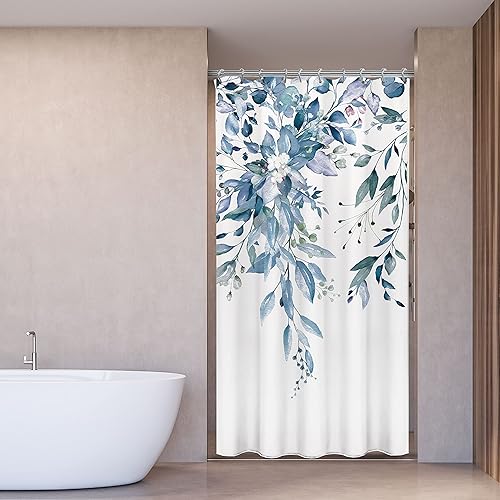 Vista 515 de Tititex - Juego de cortinas de ducha de eucalipto verde oliva, hojas de acuarela en la parte superior con decoración floral de baño, 60 x 72 Hojas