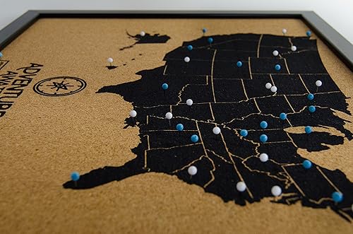 Miniatura 6 de Art of Wanderlust Pushpin Bulletin - Mapa de pared y pines de corcho de Estados Unidos, mapa de seguimiento de viajes de Estados Unidos para