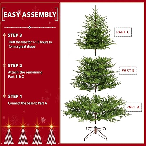Miniatura 5 de Yaheetech Árbol de Navidad completo de 6 pies con 550 luces LED multicolor y 1207 puntas bifurcadas únicas, árbol de Navidad artificial con bisagras