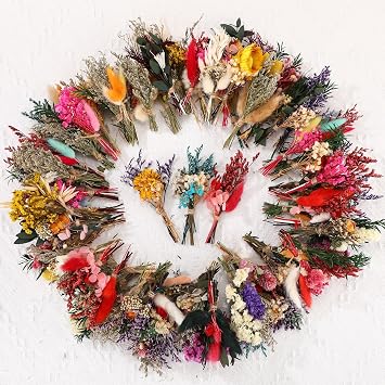 Tinideya 100 Pcs Mini Dried Flower Bouquets, 50 Varieties Natural Stems