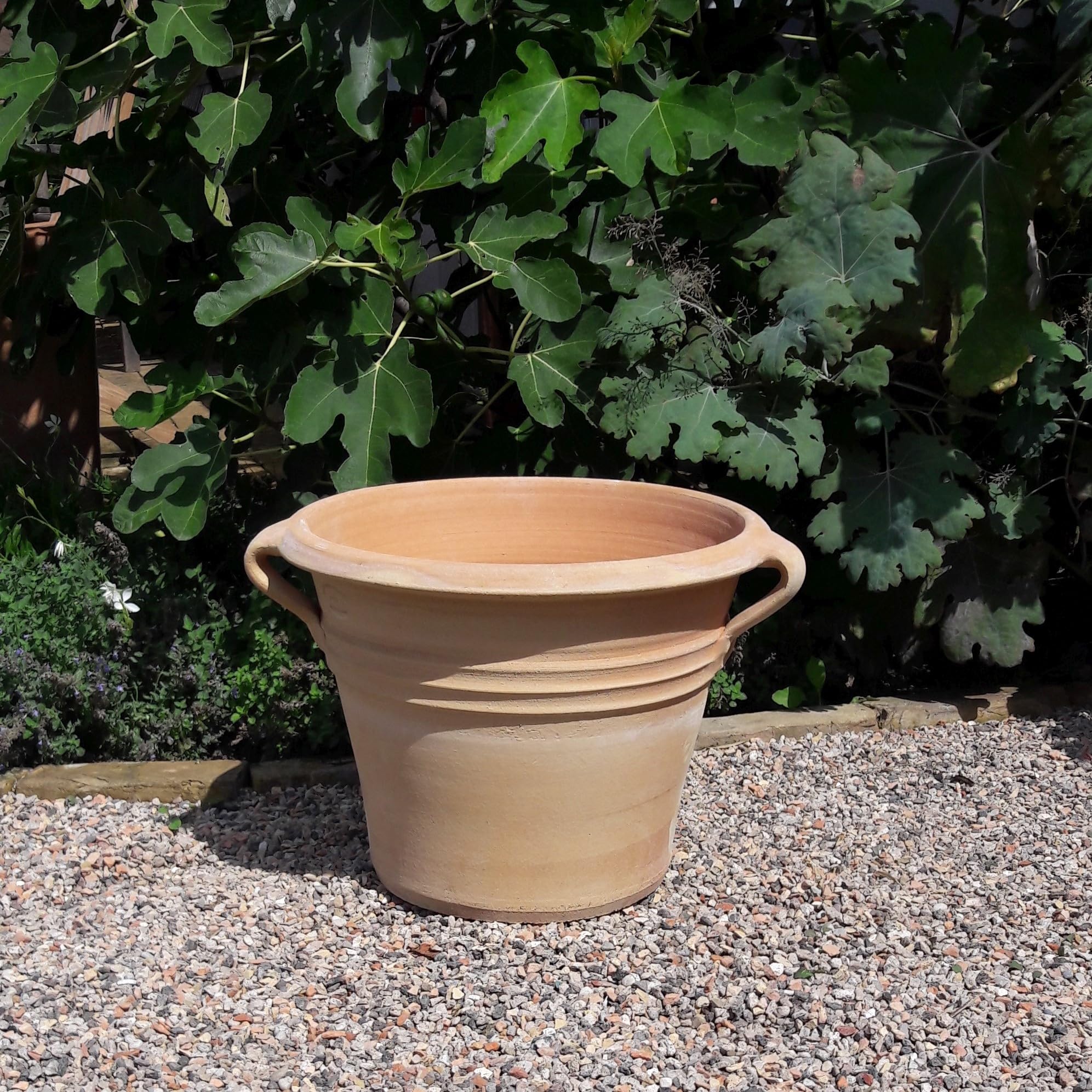 Palatina Werkstatt Vaso per piante in terracotta con manico, realizzato a mano e resistente al gelo, decorazione da giardino, 35 – 80 cm, rosa (altezza 35 cm)