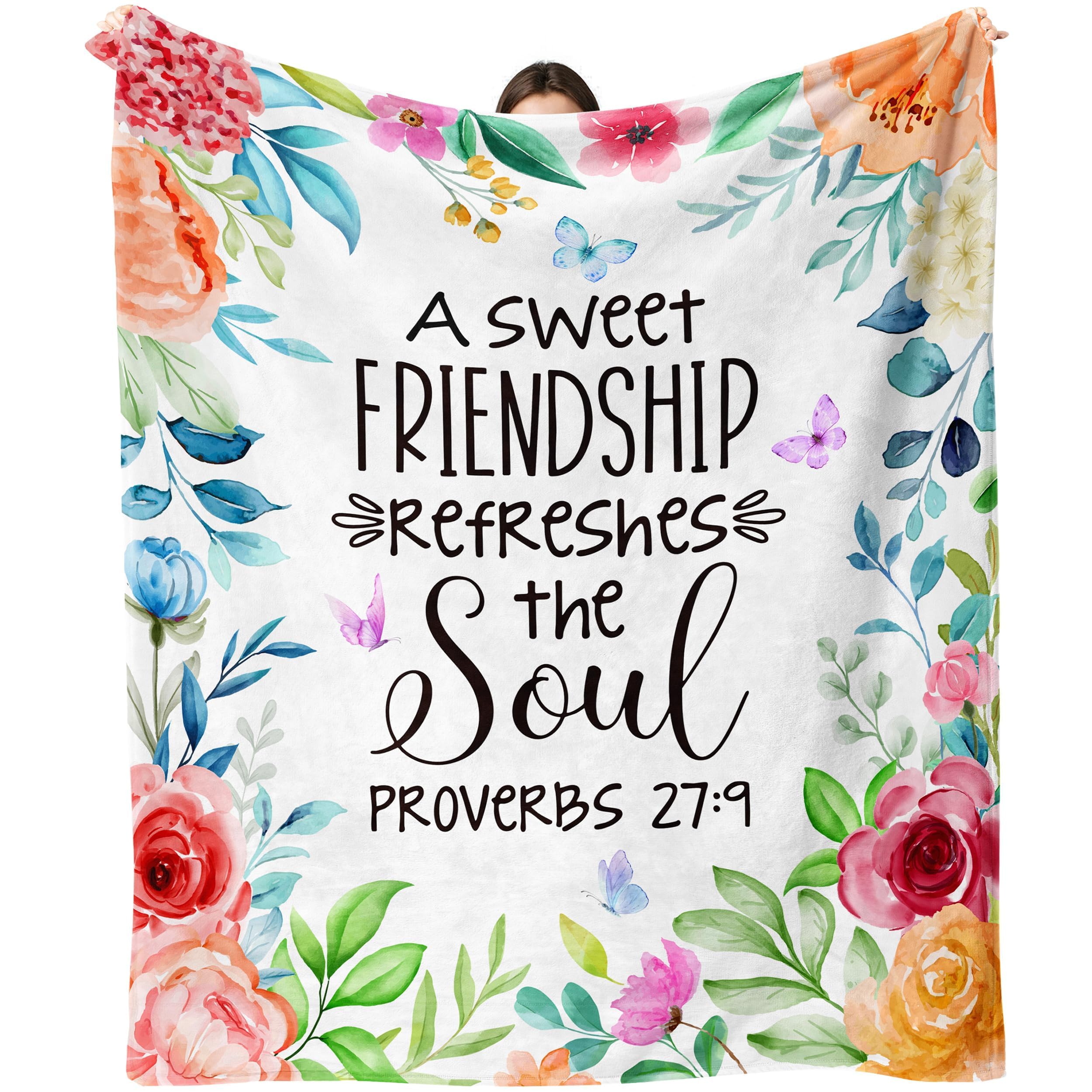 lemzcen Friendship Gifts for Women Friends, Christian Birthday Gifts for Best Friends Women, Inspirational Religious Spiritual Gift for Friend, Sweet Friendship with Bible Verse Throw Blanket 60"x80"