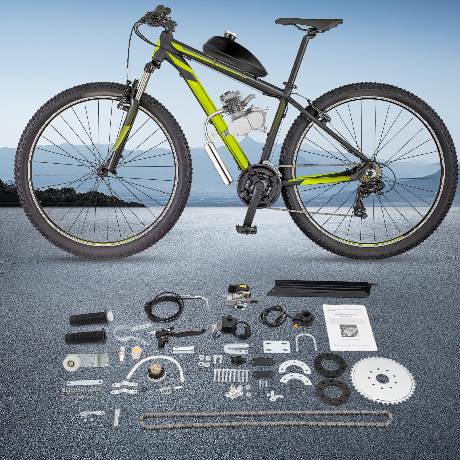 Kit de motor de gasolina para bicicleta de 80 cc con encendido CDI, 44 dientes, motor de dos tiempos de un solo cilindro, motor de gasolina para bicicletas de montaña y carreras de 26/28