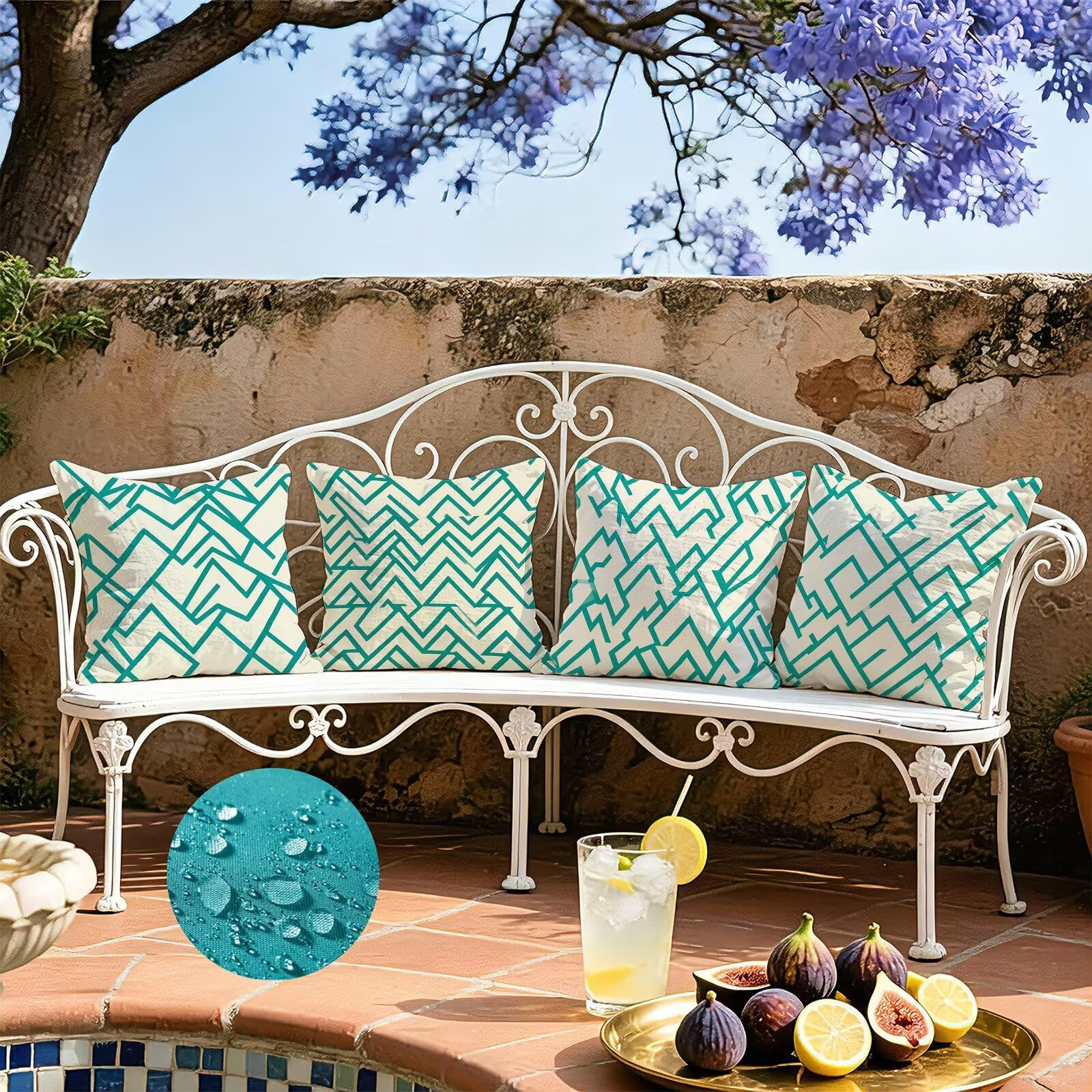 Blu Federe Cuscini Divano 60x60cm, Cuscini da Esterno Set de 4, Cod-166 | Lin Copricuscini Decorativi Letto Arredo, per Letto, Soggiorno, Giardino, Esterno, Casa Decorazione Set di 4 Linea