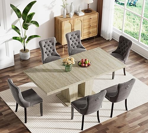 Vista 54 de Juego de mesa de comedor extensible de mármol sintético blanco de 63 a 78.74 pulgadas para 4, juego de mesa de comedor de 5 piezas con 4 sillas