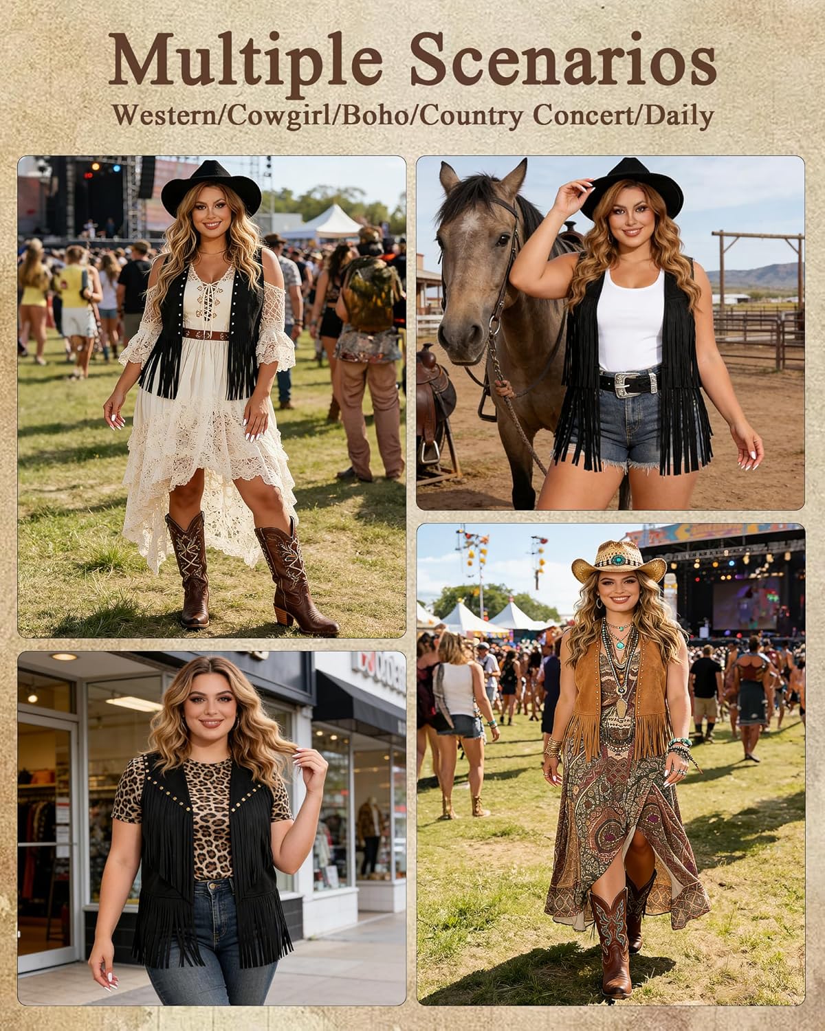 Plus Size Fringe Vest for Women L-4XL 60s 70s Hippie Vest Faux Suede Sleeveless Tassel Jacket Western Cowgirl Outfits - Image 6