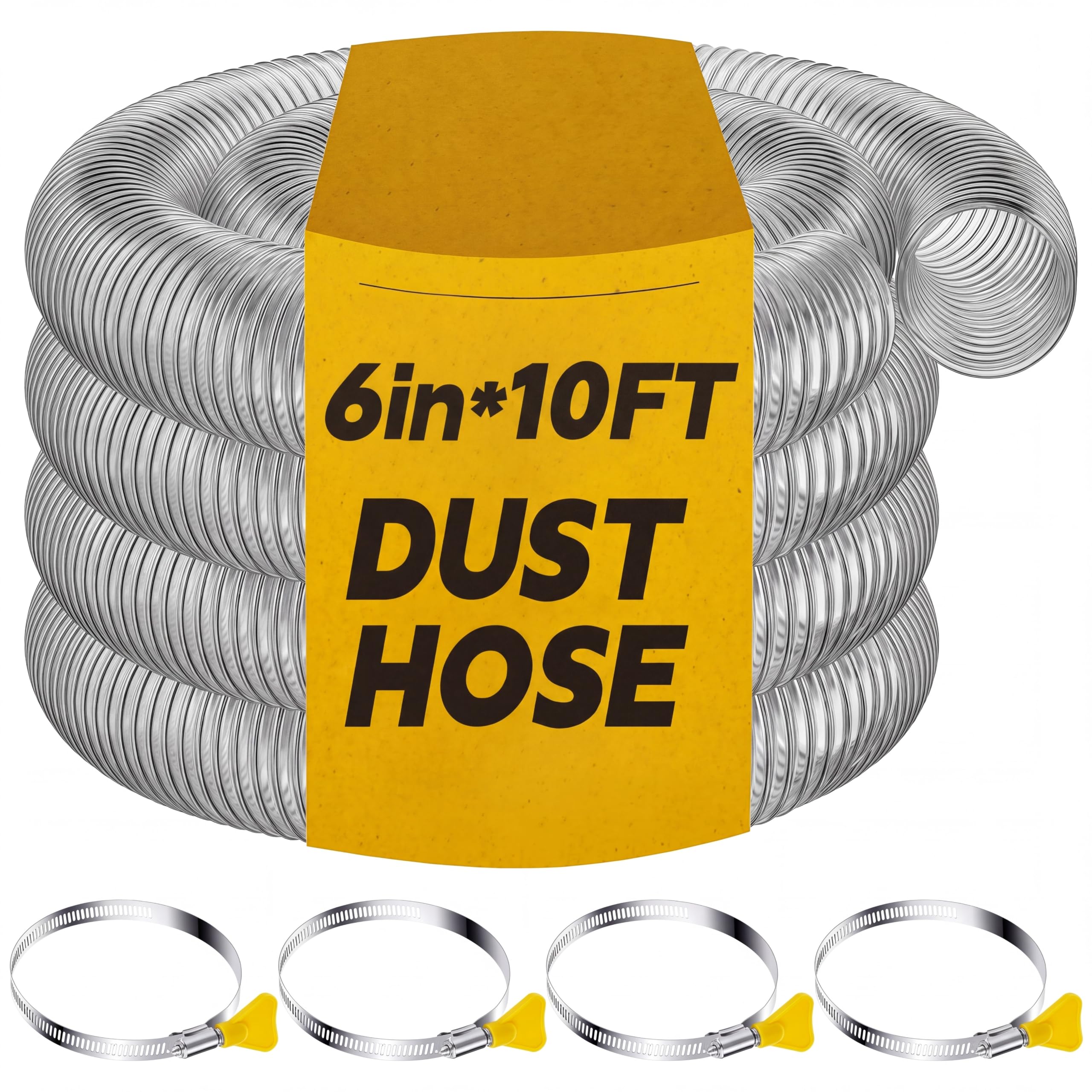 Amylove 6" x 10' PVC Dust Collection Hose with 4 Stainless Clamps