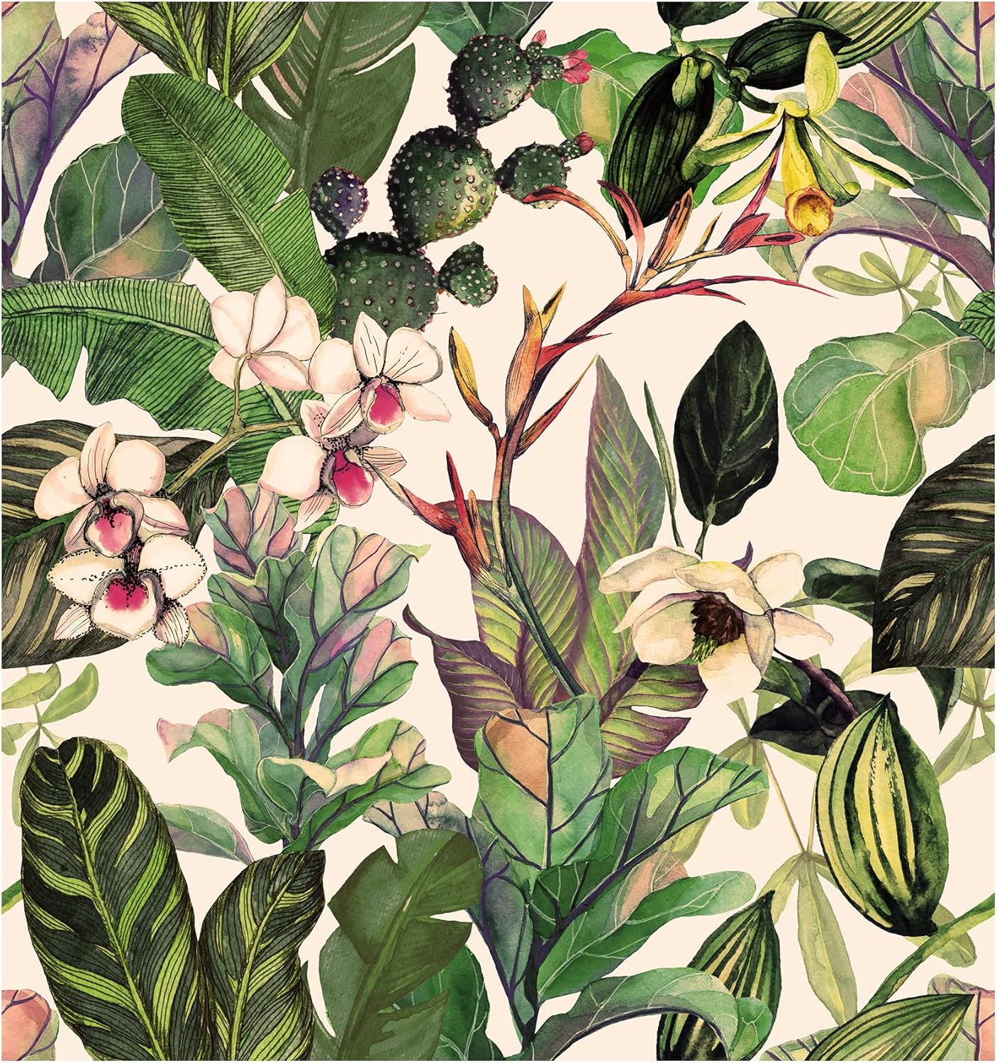 Peel and Stick Wallpaper Boho Palm Leaf Tropical Floral Wallpaper for Bathroom Removable Wallpapers for Renter Leaf Botanic Contact Paper for Cabinet Accent Wall 17.5 x 118 in